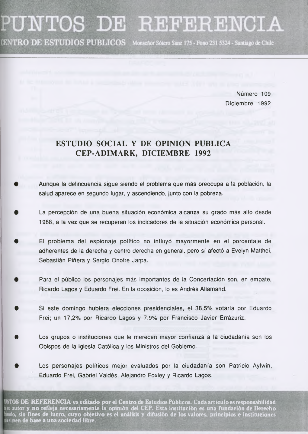 Estudio Social Y De Opinion Publica Cep-Adimark, Diciembre 1992