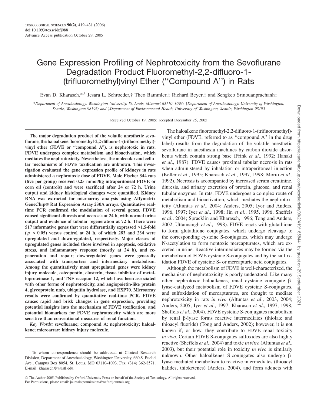 Gene Expression Profiling of Nephrotoxicity from the Sevoflurane