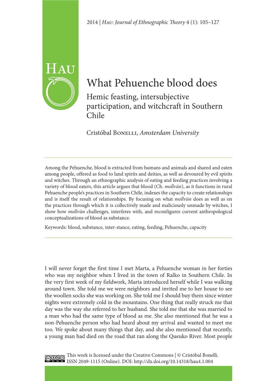 What Pehuenche Blood Does Hemic Feasting, Intersubjective Participation, and Witchcraft in Southern Chile