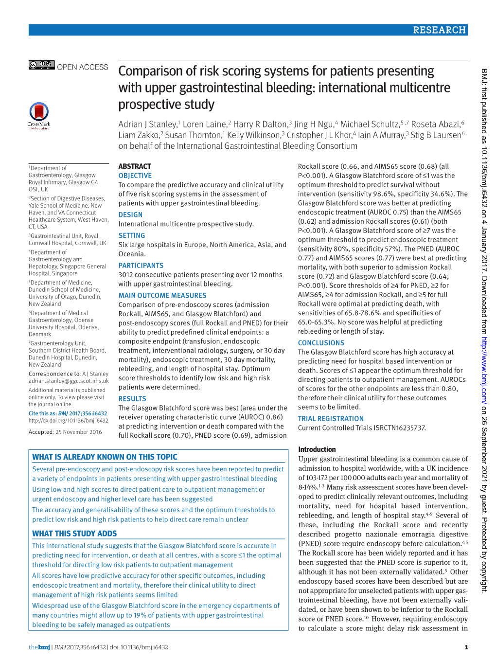 Comparison of Risk Scoring Systems for Patients Presenting With