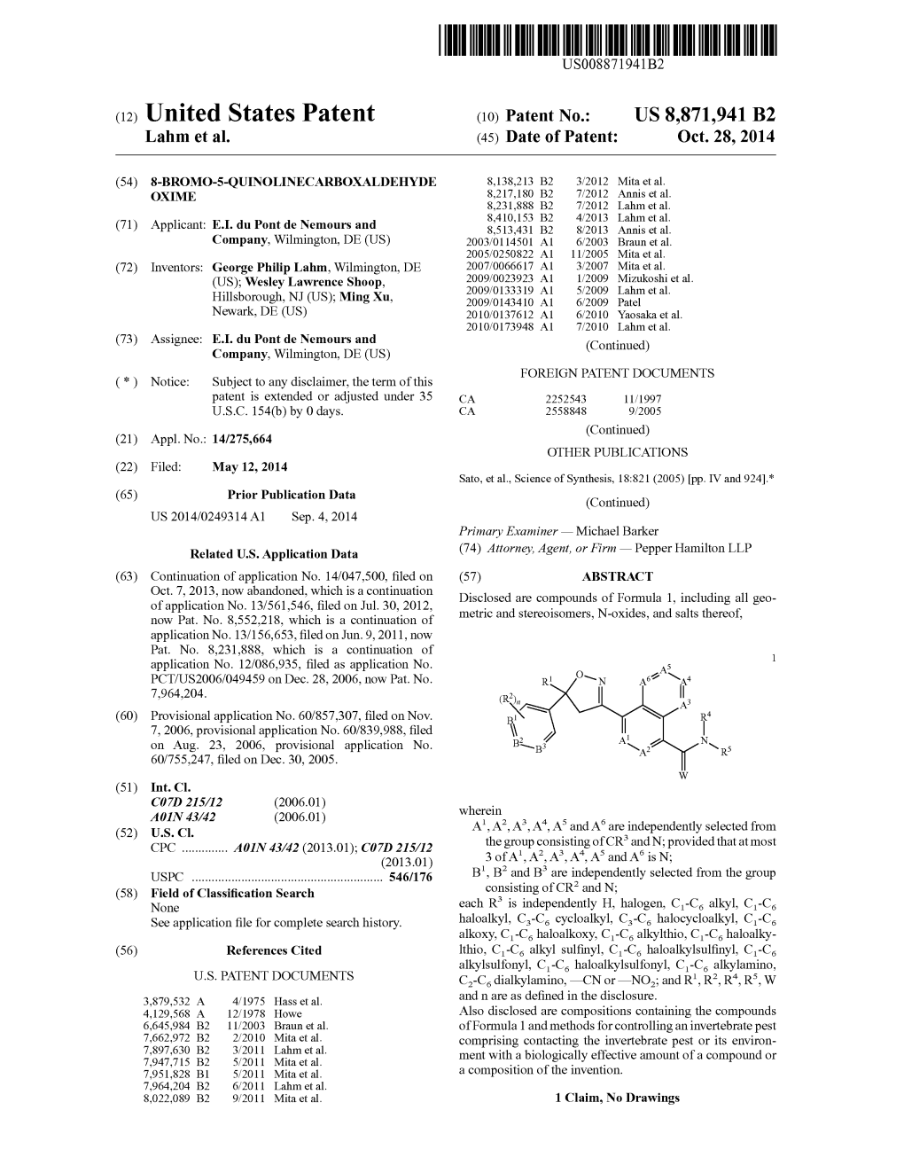 (12) United States Patent (10) Patent No.: US 8,871,941 B2 Lahm Et Al