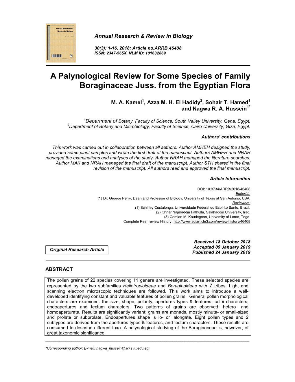 A Palynological Review for Some Species of Family Boraginaceae Juss