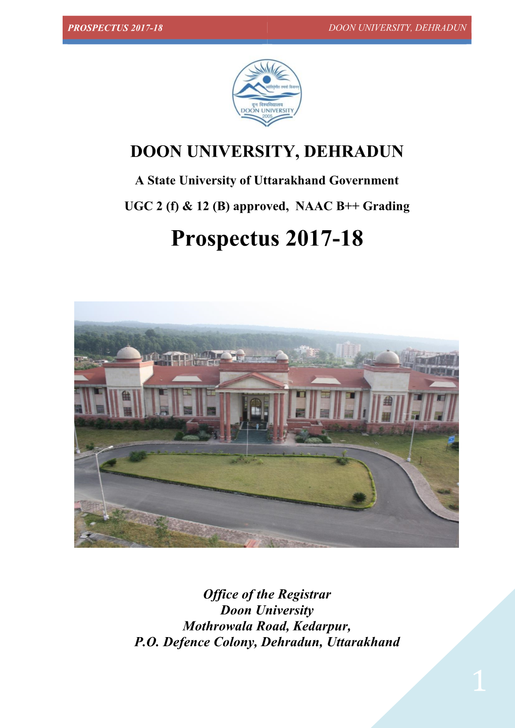 Prospectus 2017-18 Doon University, Dehradun