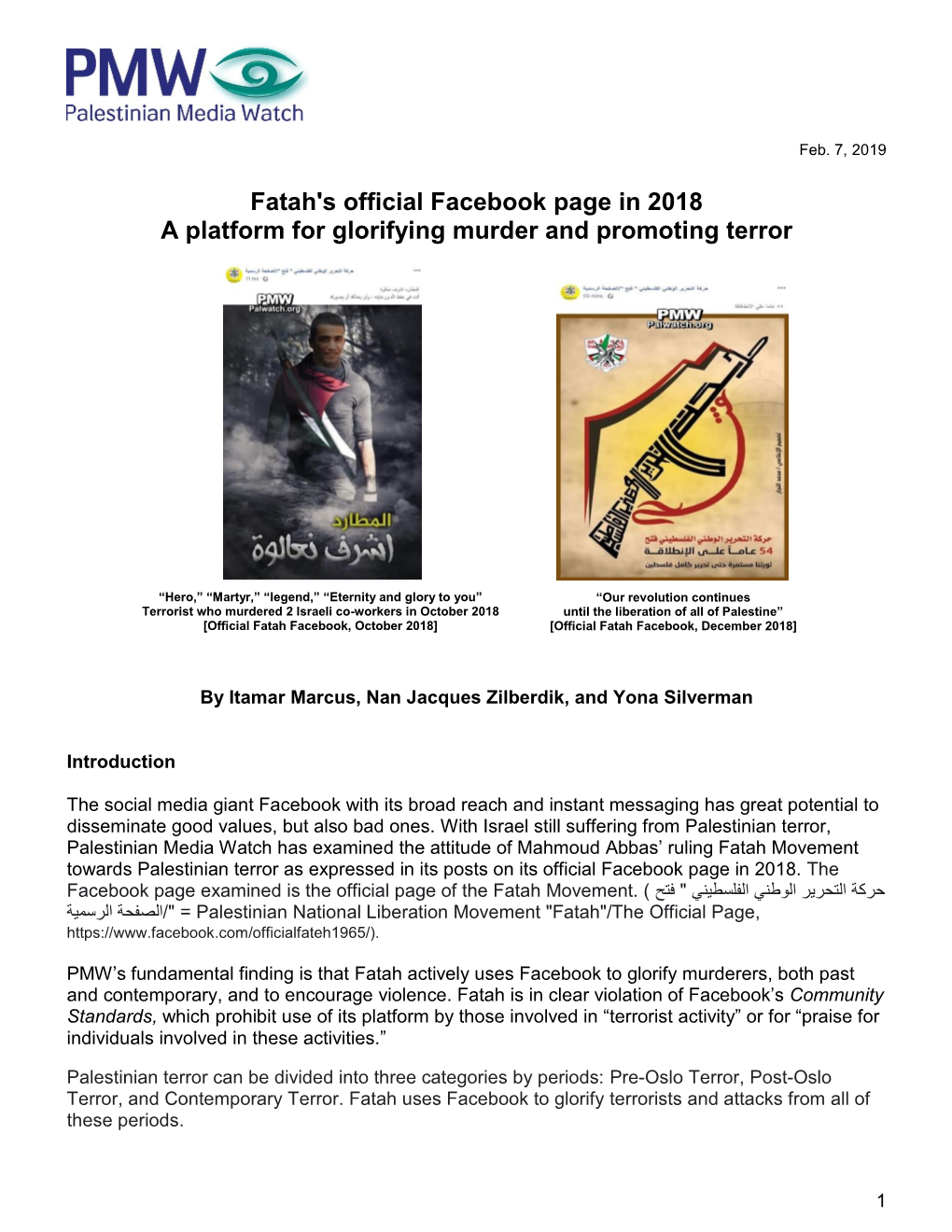 Fatah's Official Facebook Page in 2018 a Platform for Glorifying Murder and Promoting Terror