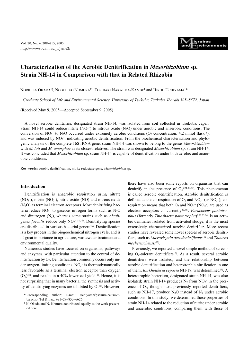Characterization of the Aerobic Denitrification in Mesorhizobium Sp