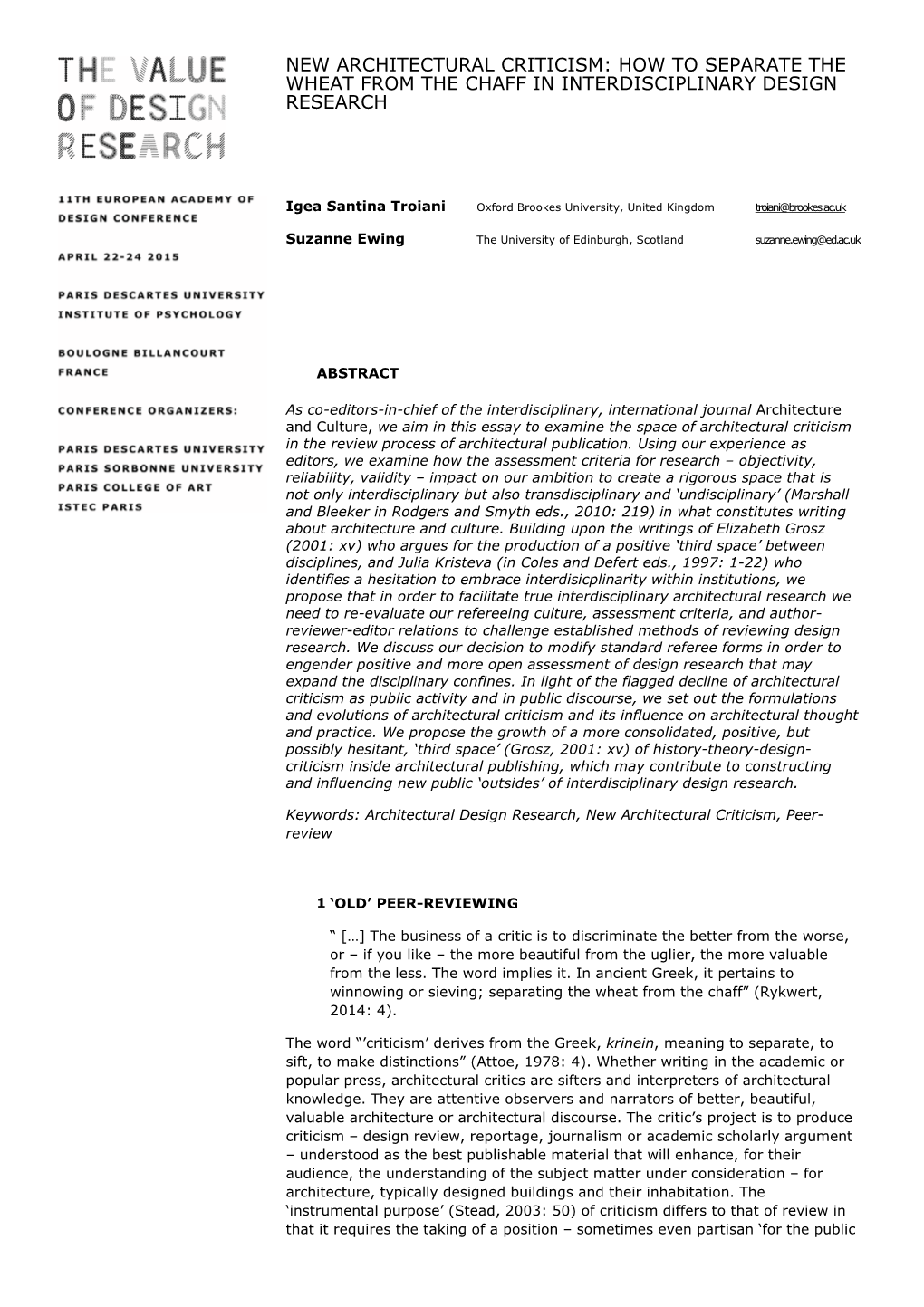 New Architectural Criticism: How to Separate the Wheat from the Chaff in Interdisciplinary Design Research