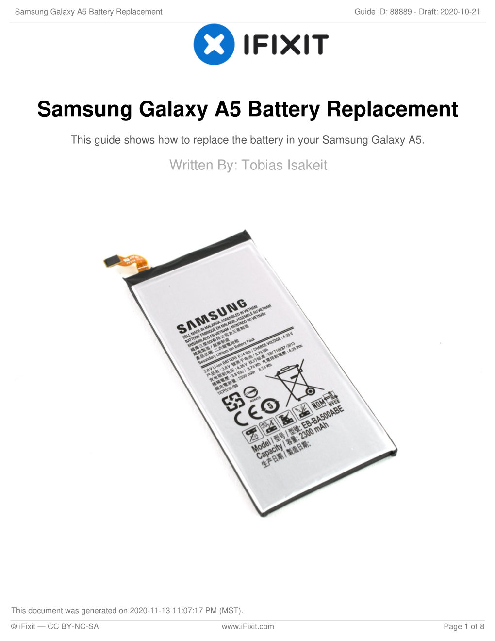 Samsung Galaxy A5 Battery Replacement Guide ID: 88889 - Draft: 2020-10-21