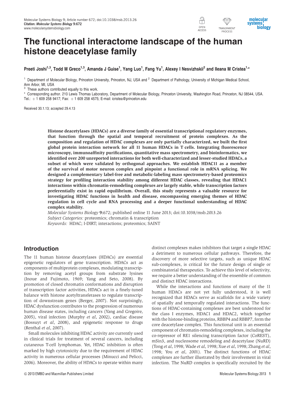 The Functional Interactome Landscape of the Human Histone Deacetylase Family