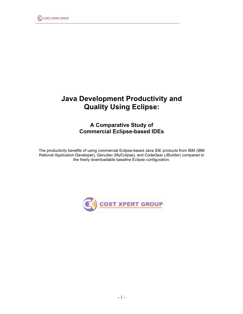 Java Development Productivity and Quality Using Eclipse