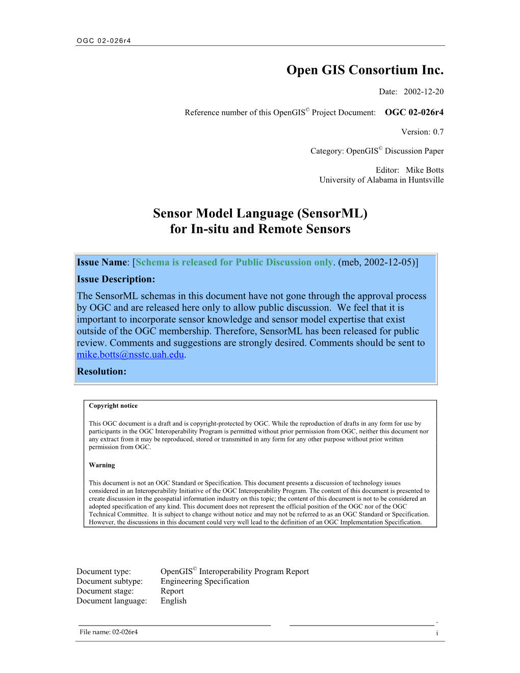 Sensorml) for In-Situ and Remote Sensors