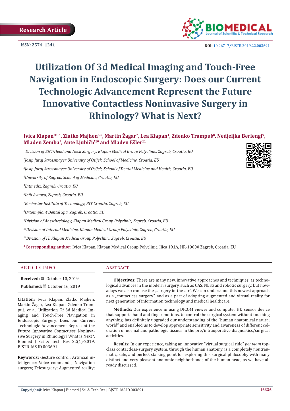Utilization of 3D Medical Imaging and Touch-Free Navigation In