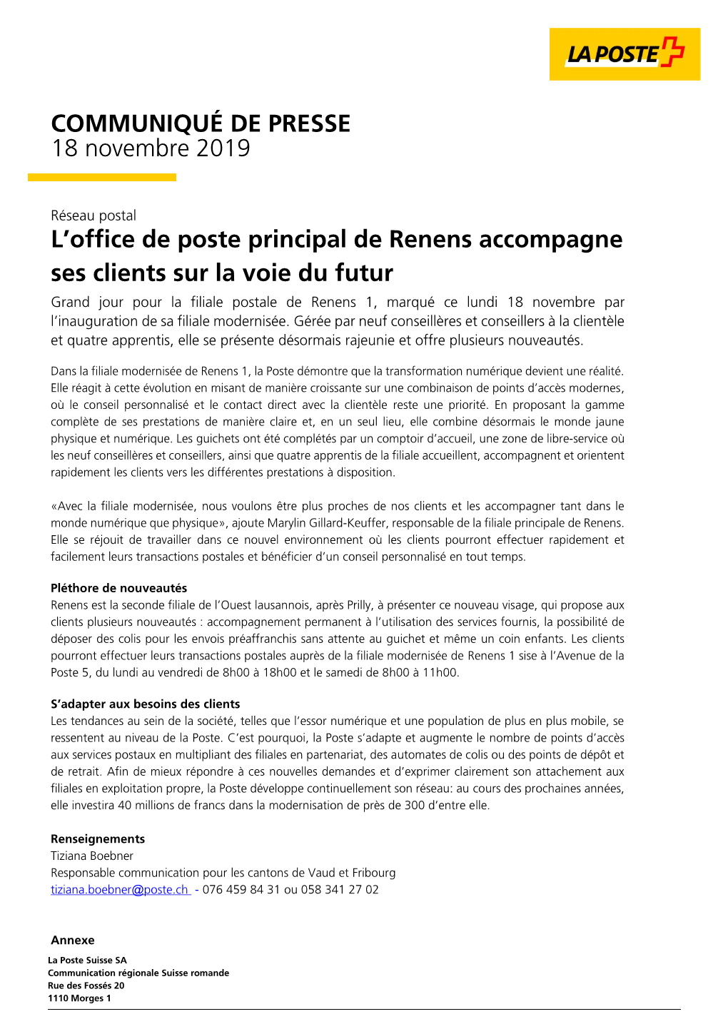 L'office De Poste Principal De Renens Accompagne Ses Clients Sur La Voie
