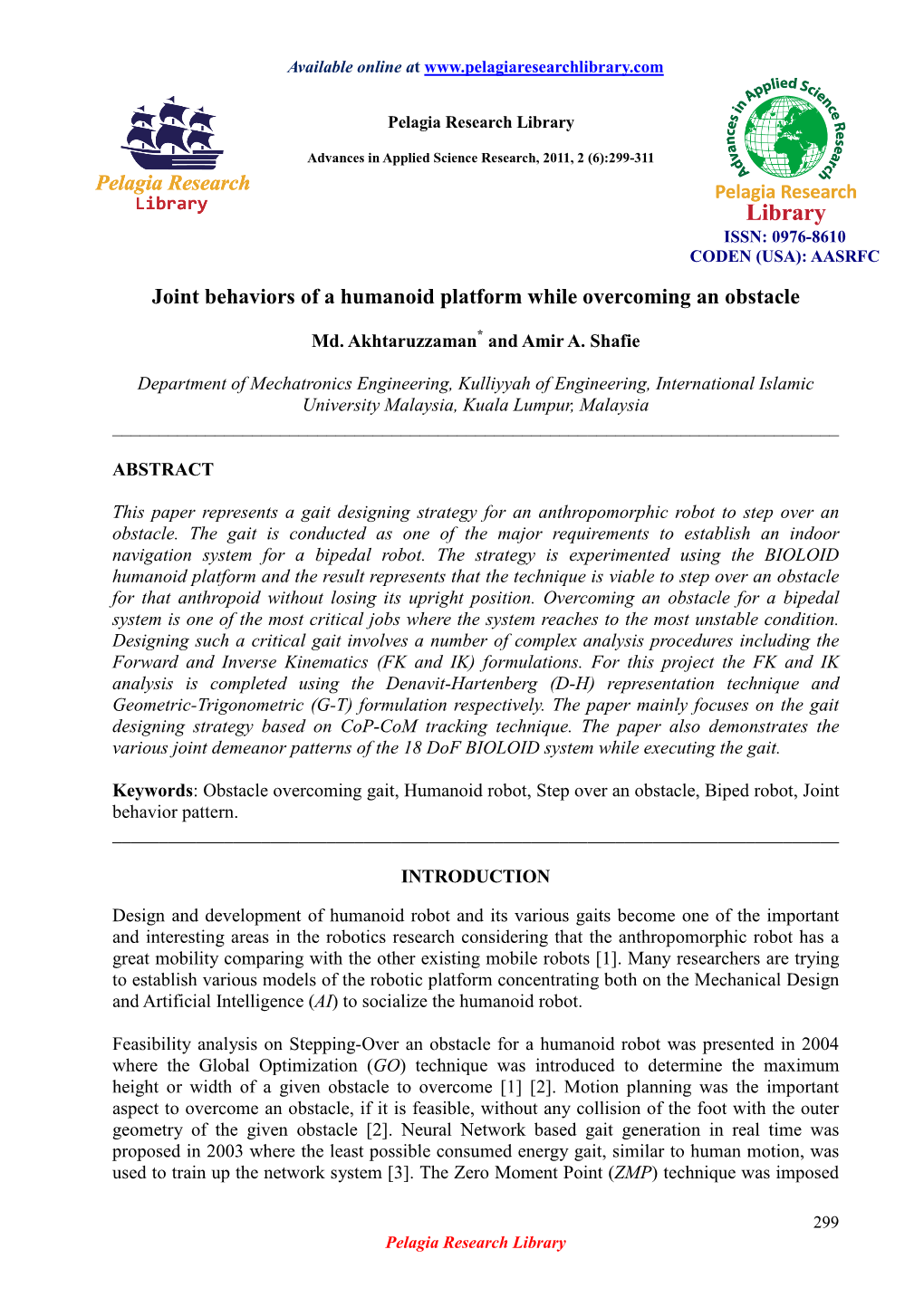 Joint Behaviors of a Humanoid Platform While Overcoming an Obstacle