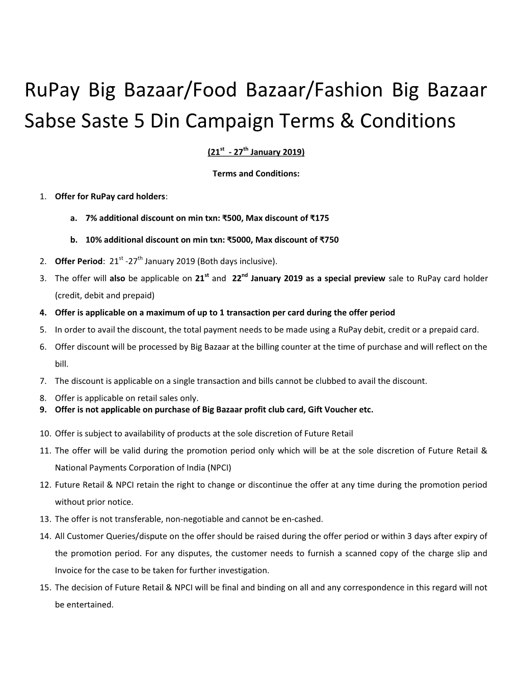 Big Bazaar Terms and Conditions.Pdf