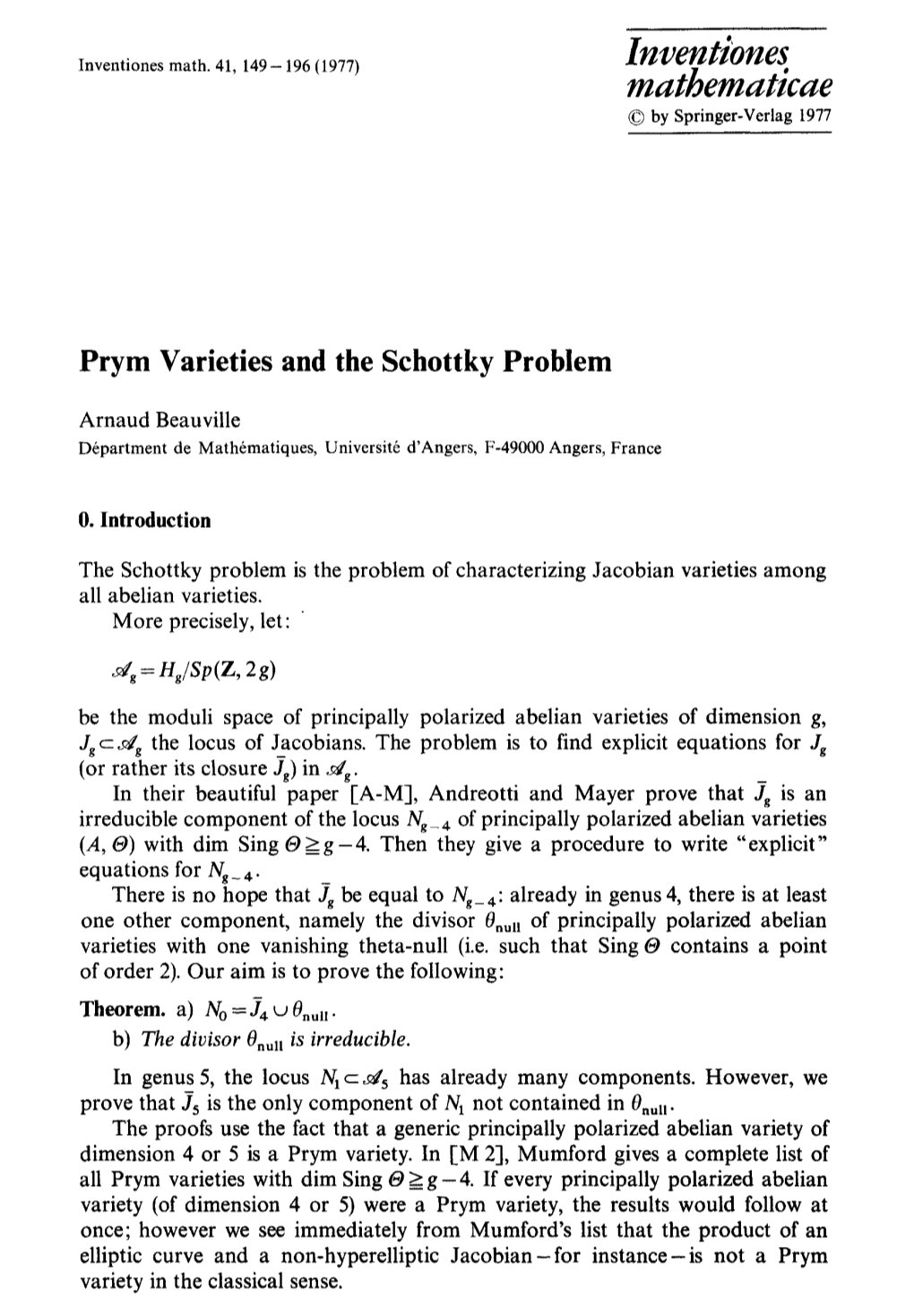 Prym Varieties and the Schottky Problem