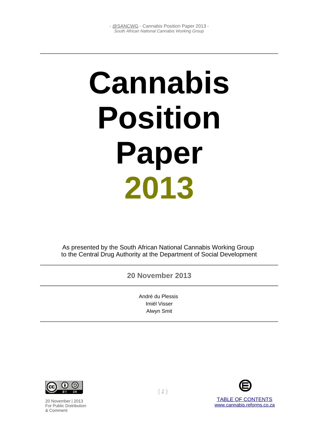 SANCWG - Cannabis Position Paper 2013 - South African National Cannabis Working Group