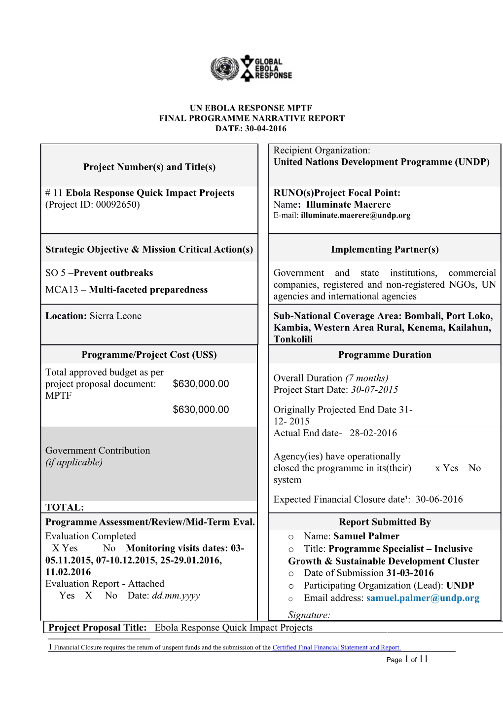 Final Programme NARRATIVE Report