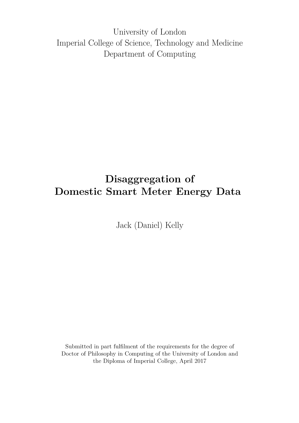 Disaggregation of Domestic Smart Meter Energy Data