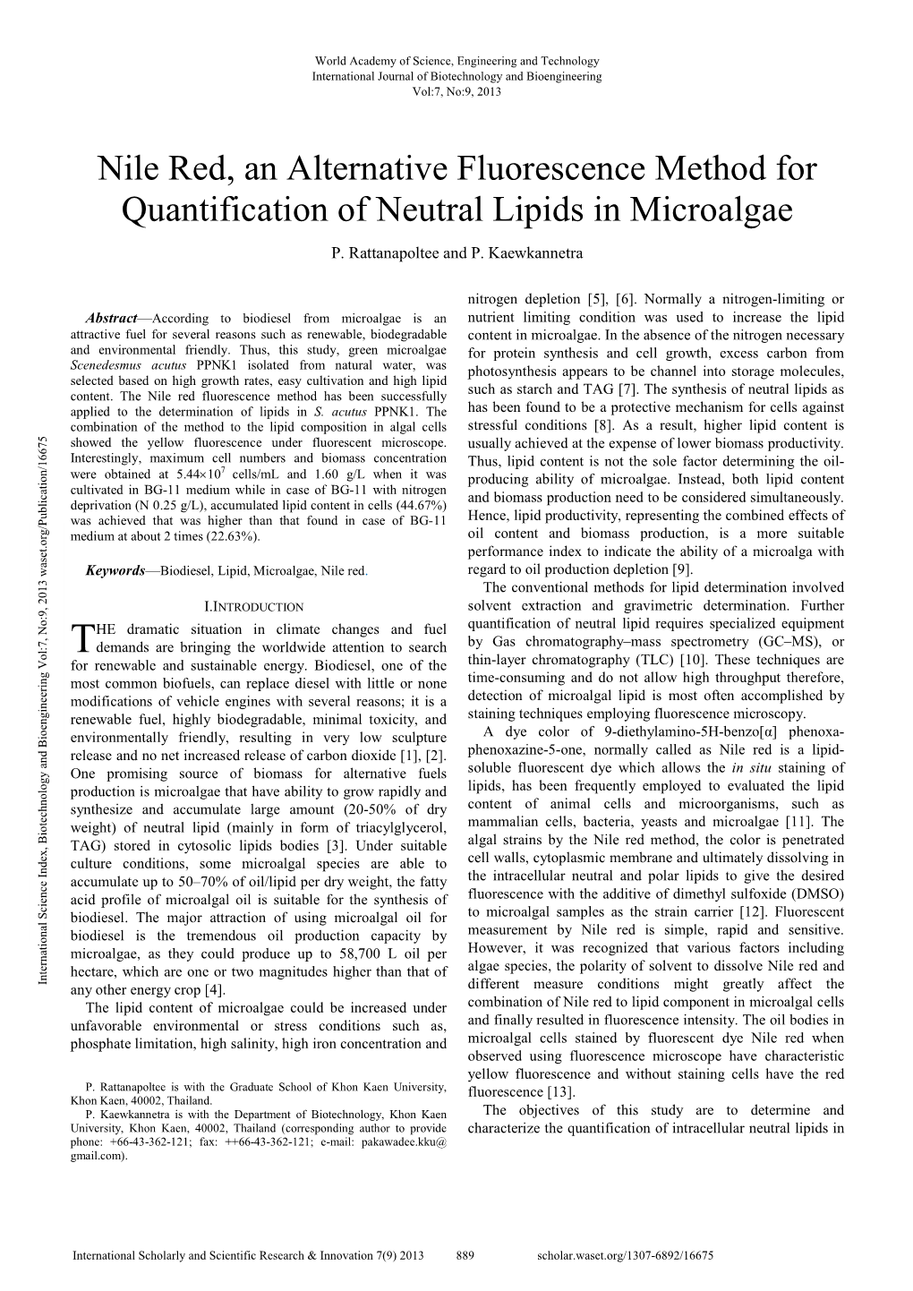 Nile Red, an Alternative Fluorescence Method for Quantification of Neutral