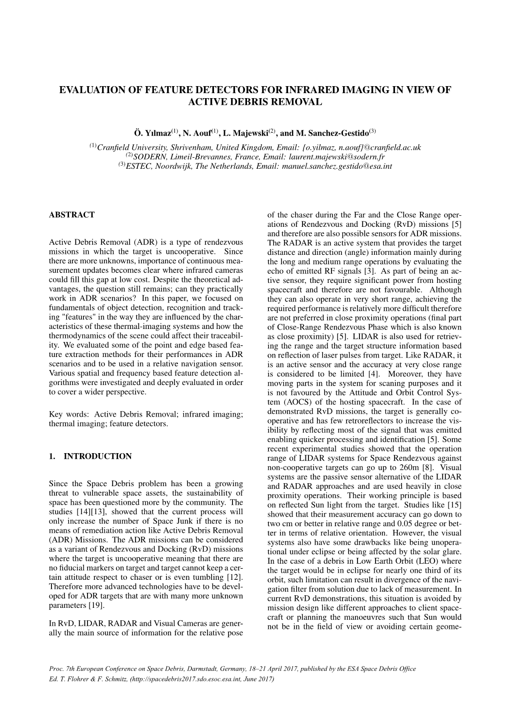 Evaluation of Feature Detectors for Infrared Imaging in View of Active Debris Removal