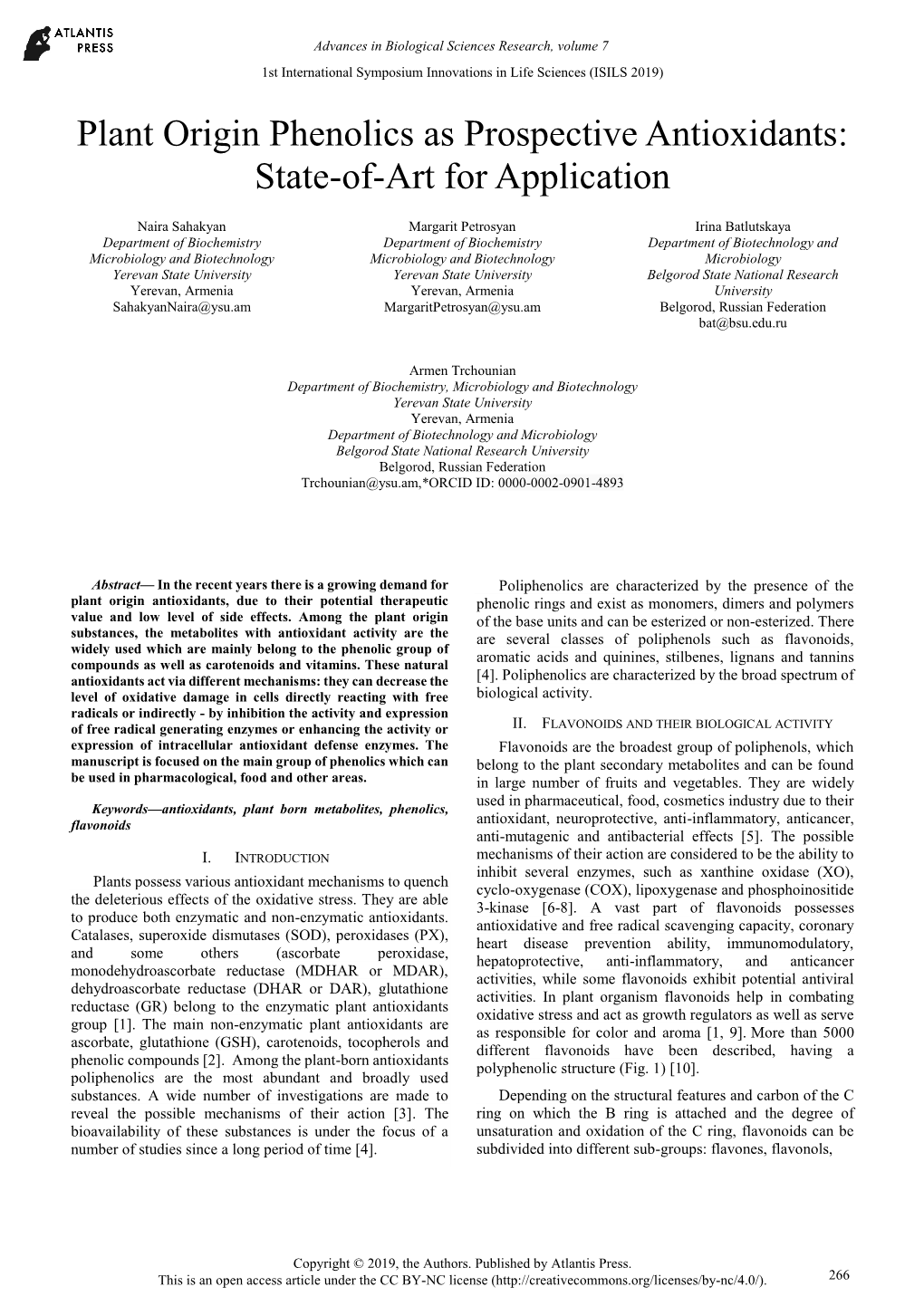 Plant Origin Phenolics As Prospective Antioxidants: State-Of-Art for Application