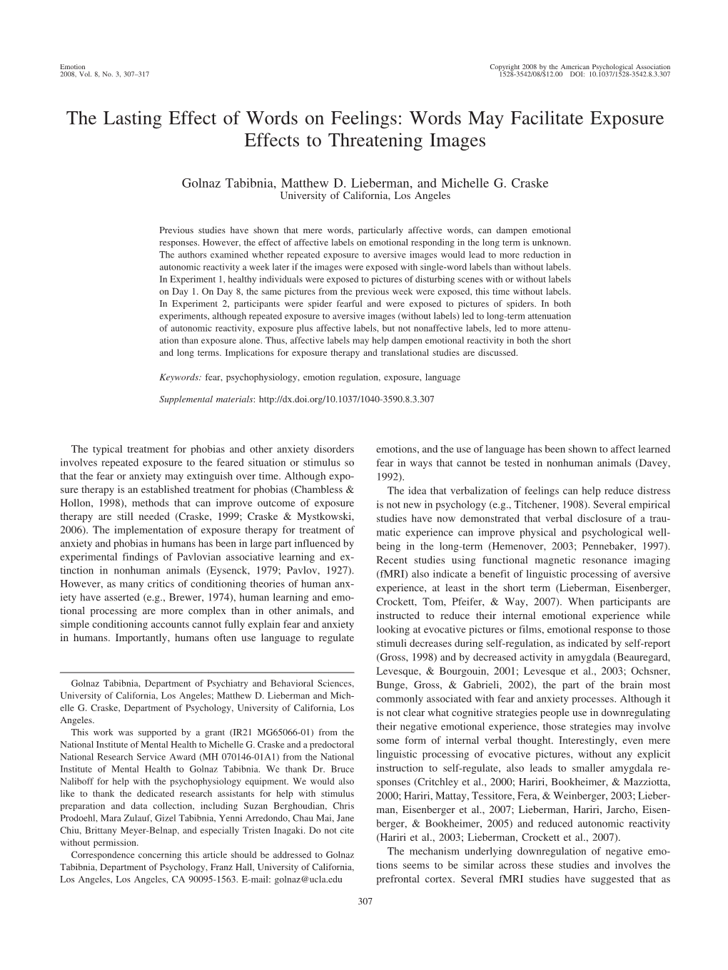 The Lasting Effect of Words on Feelings: Words May Facilitate Exposure Effects to Threatening Images