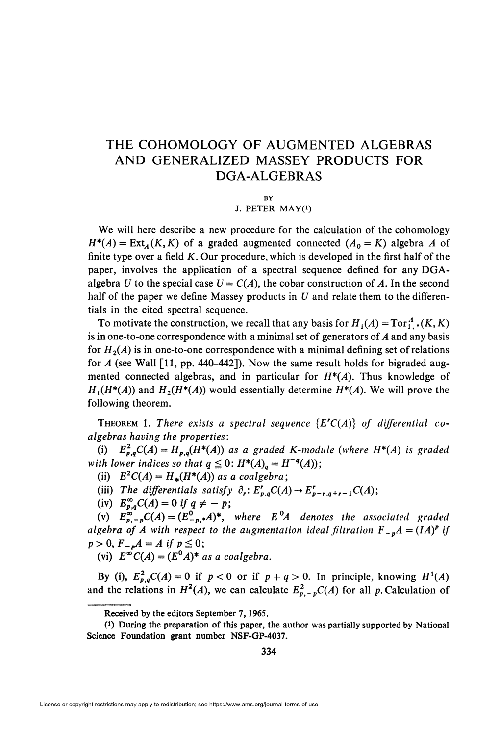 The Cohomology of Augmented Algebras and Generalized Massey Products for Dga-Algebras