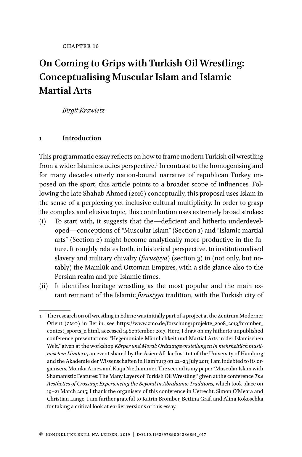 On Coming to Grips with Turkish Oil Wrestling: Conceptualising Muscular Islam and Islamic Martial Arts
