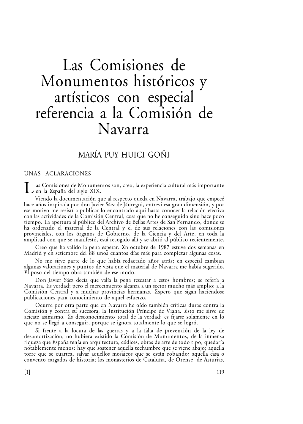 Las Comisiones De Monumentos Históricos Y Artísticos Con Especial Referencia a La Comisión De Navarra