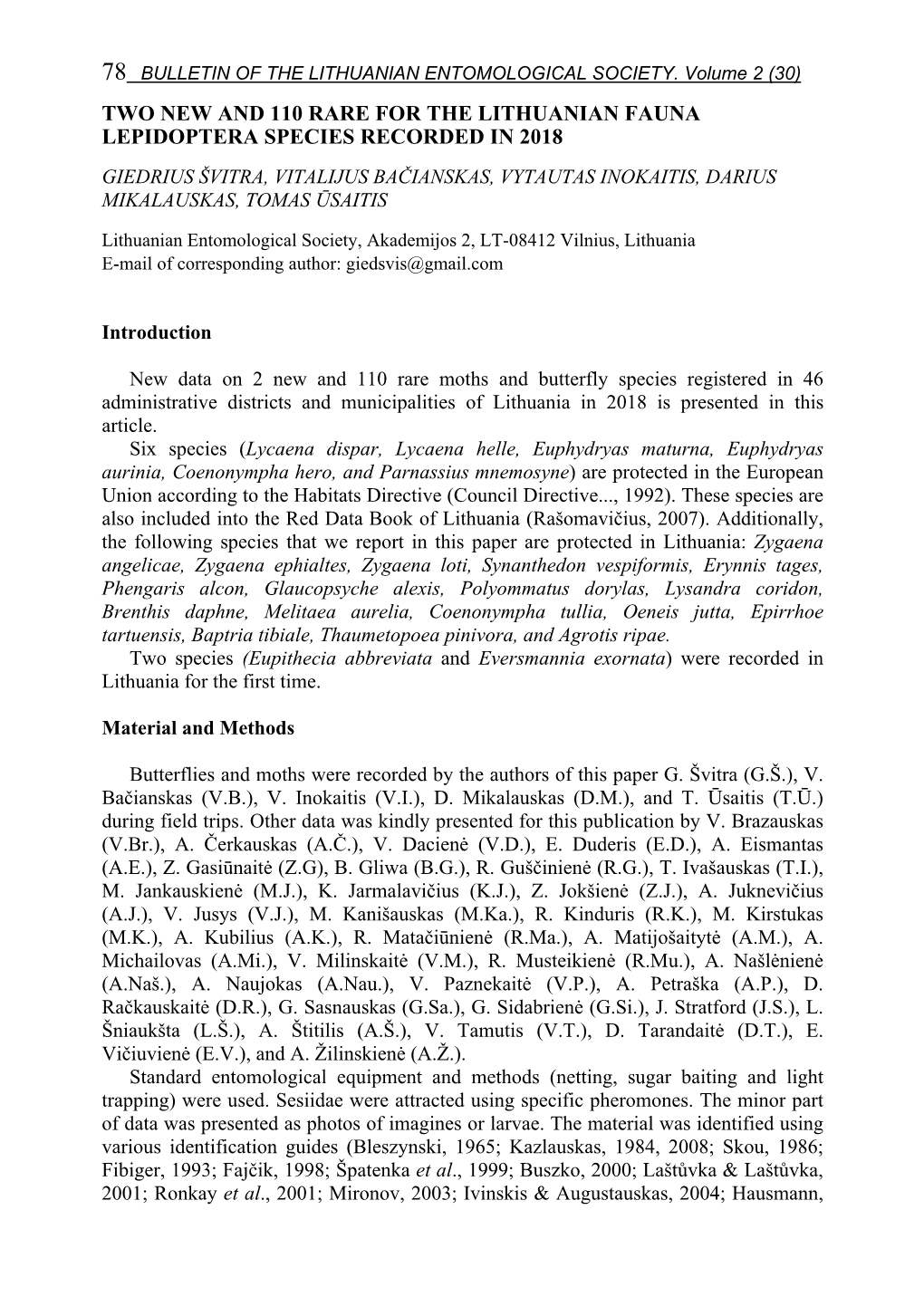 Two New and 110 Rare for the Lithuanian Fauna Lepidoptera Species Recorded in 2018