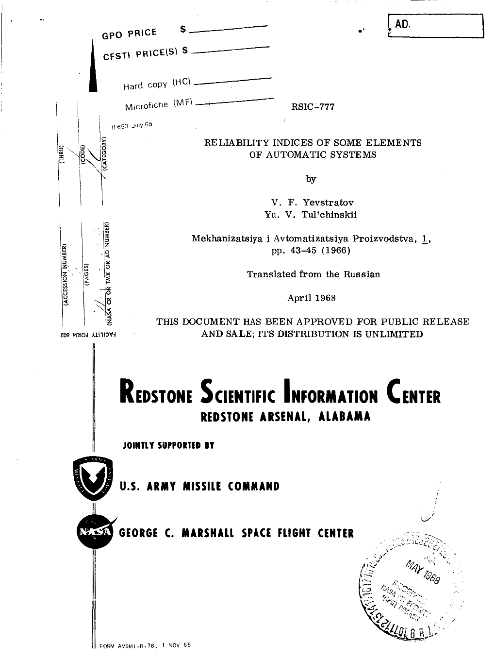 Redstone Scientific Information Center Research and Development Director Ate U