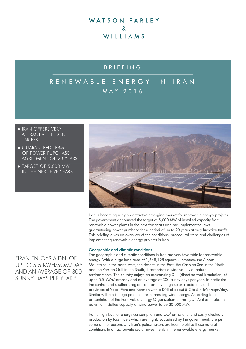 Renewable Energy in Iran May 2016