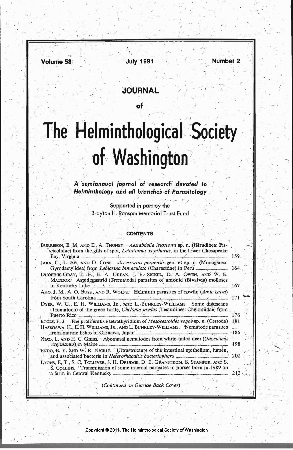 Journal of the Helminthological Society of Washington 58(2) 1991