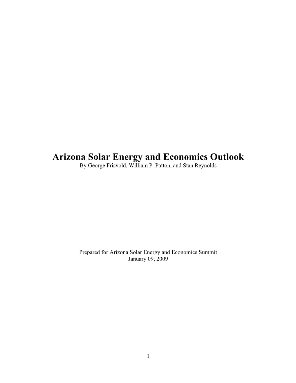 Arizona Solar Energy and Economics Outlook by George Frisvold, William P