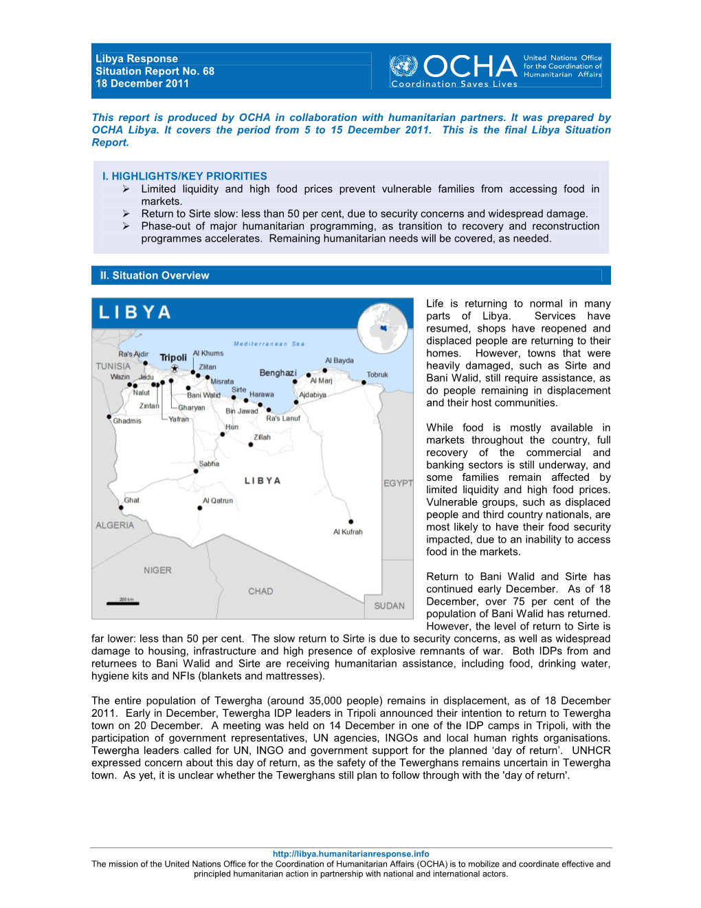 Libya Response Situation Report No. 68 18 December 2011