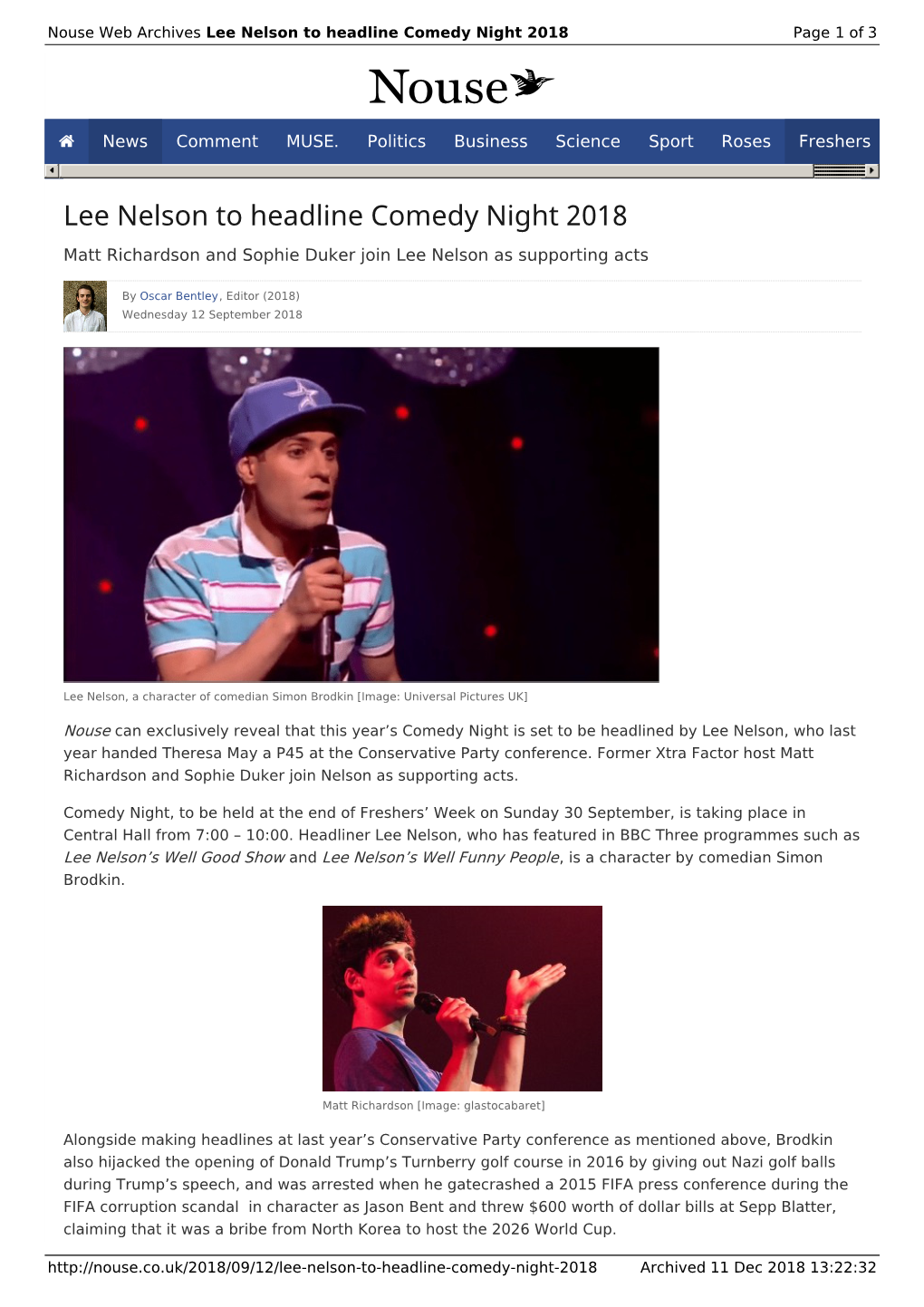 Lee Nelson to Headline Comedy Night 2018 | Nouse