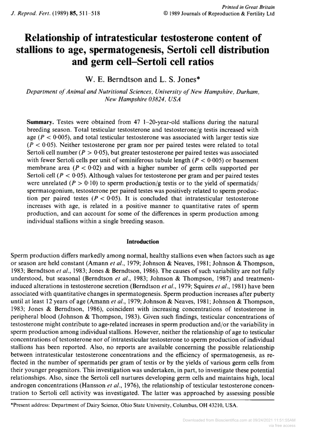 Stallions to Age, Spermatogenesis, Sertoli Cell Distribution and Germ Cell\P=M-\Sertolicell Ratios W