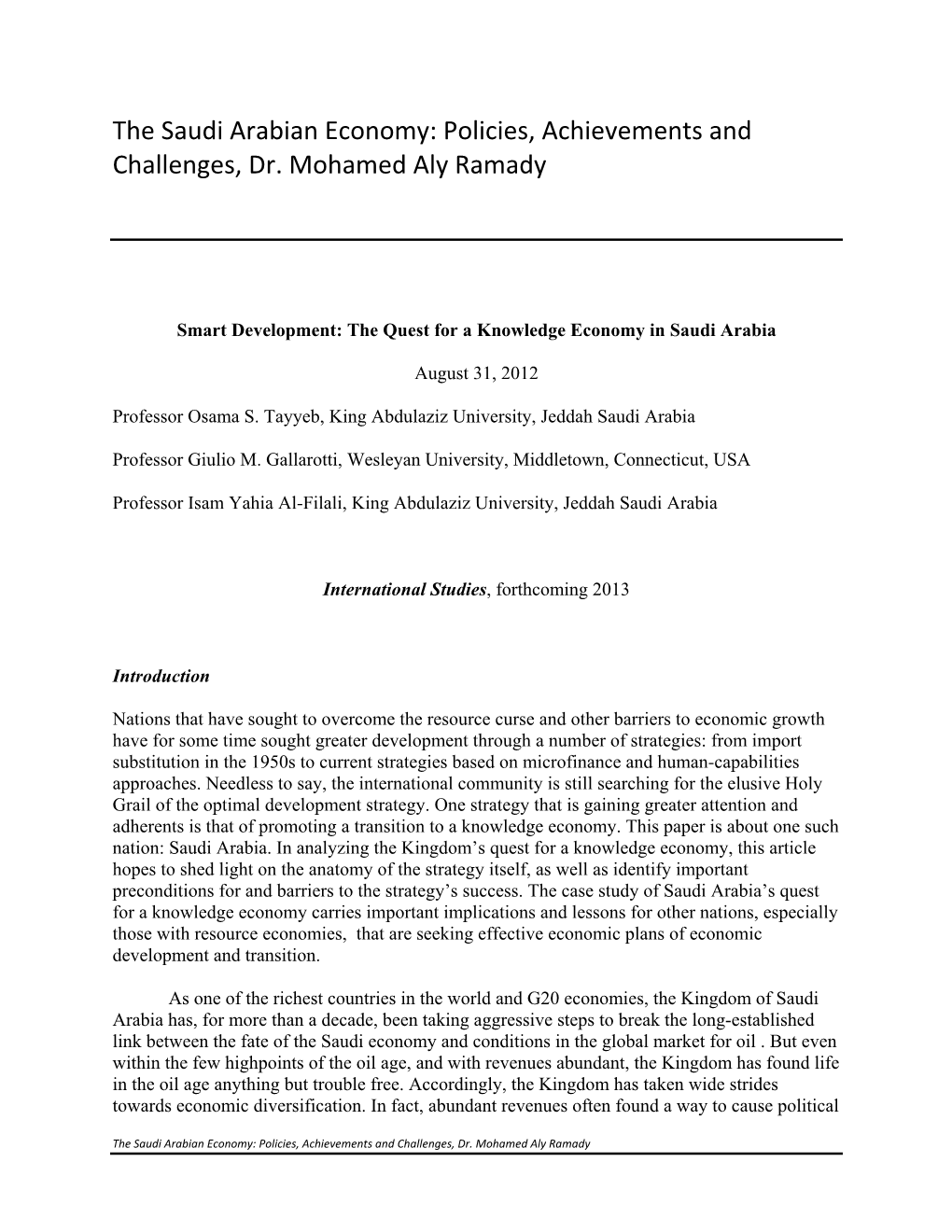 Saudi Arabian Economy: Policies, Achievements and Challenges, Dr