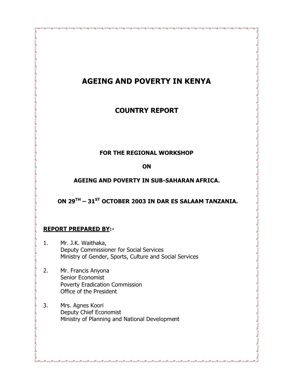 Ageing and Poverty in Kenya