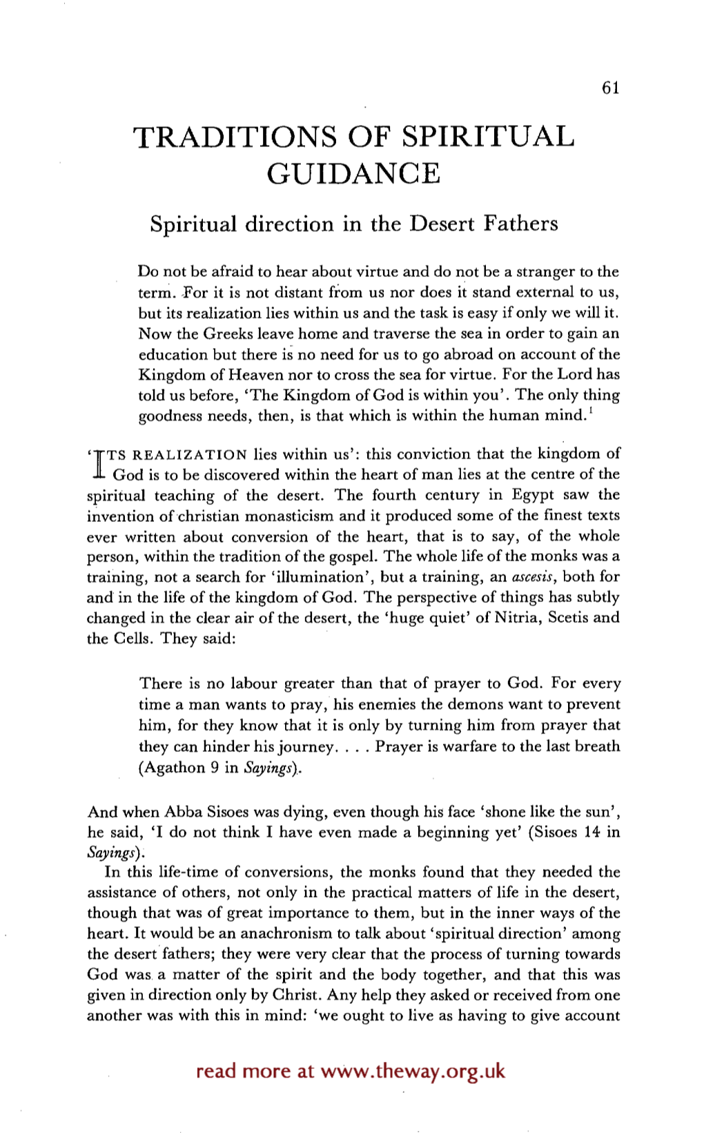 Spiritual Direction in the Desert Fathers