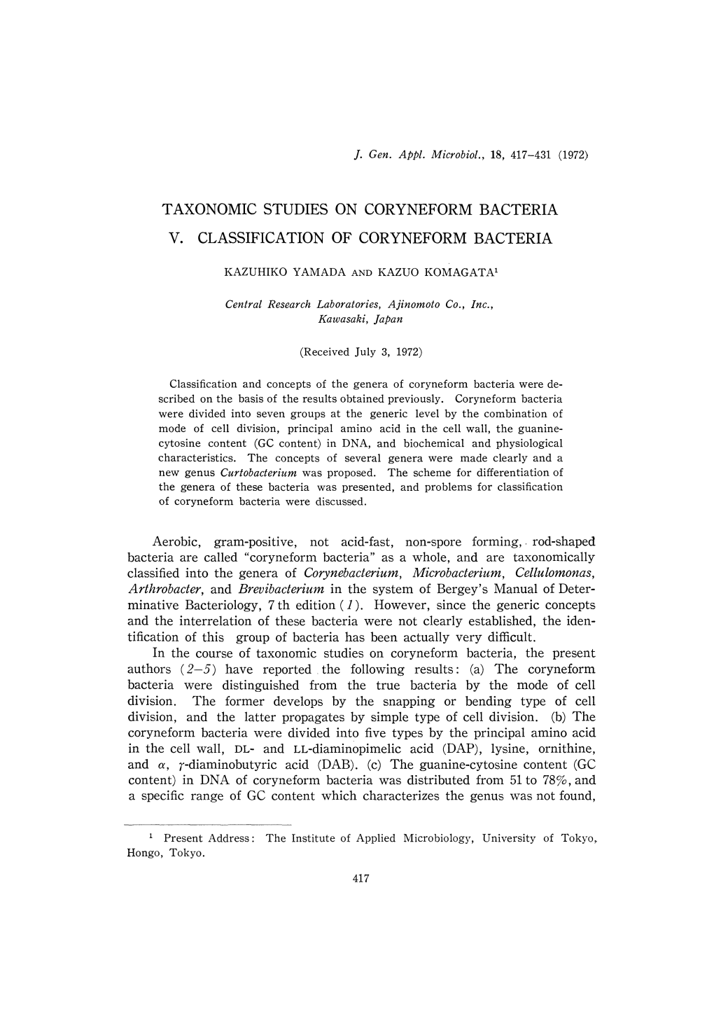 Taxonomic Studies on Coryneform Bacteria V