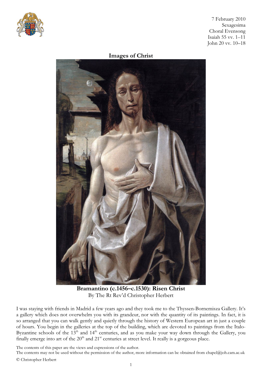 Images of Christ Bramantino (C.1456–C.1530): Risen Christ