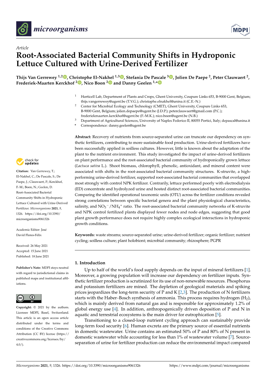 Root-Associated Bacterial Community Shifts in Hydroponic Lettuce Cultured with Urine-Derived Fertilizer