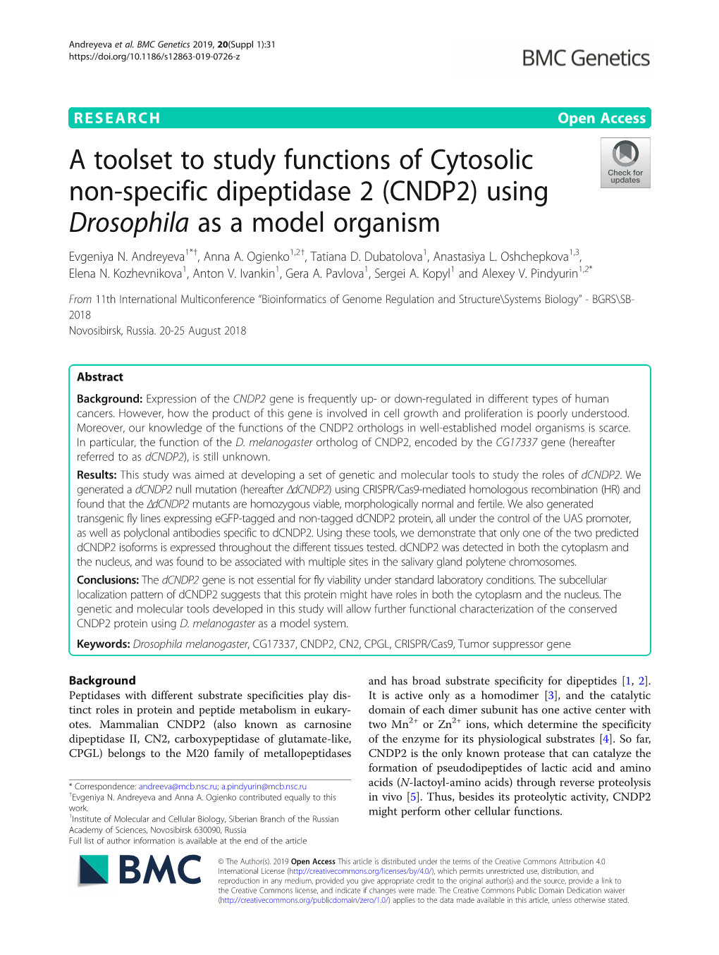 A Toolset to Study Functions of Cytosolic Non-Specific Dipeptidase 2 (CNDP2) Using Drosophila As a Model Organism Evgeniya N