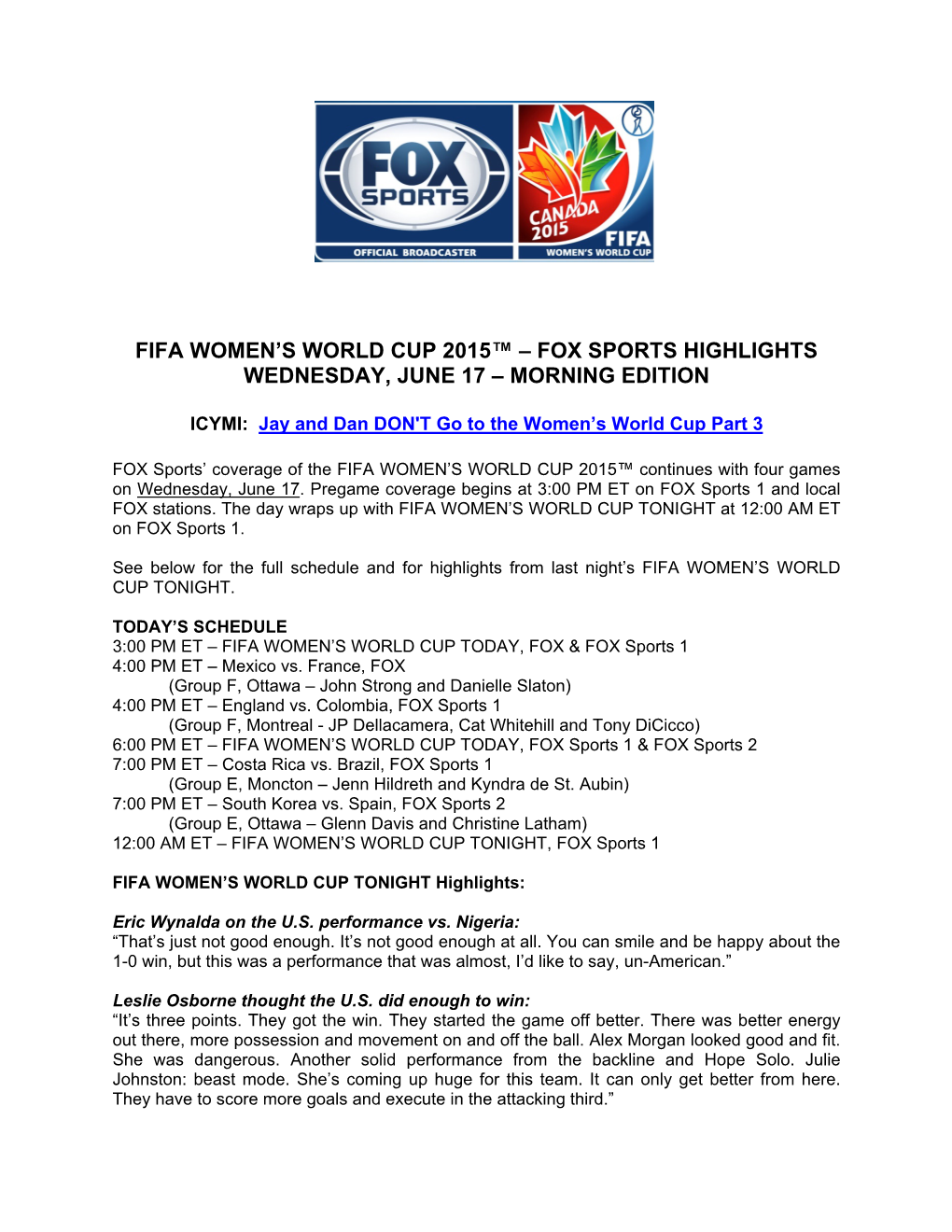 Fifa Women's World Cup 2015