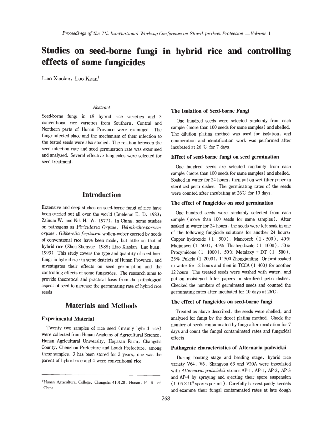 Studies on Seed-Borne Fungi in Hybrid Rice and Controlling Effects of Some Fungicides