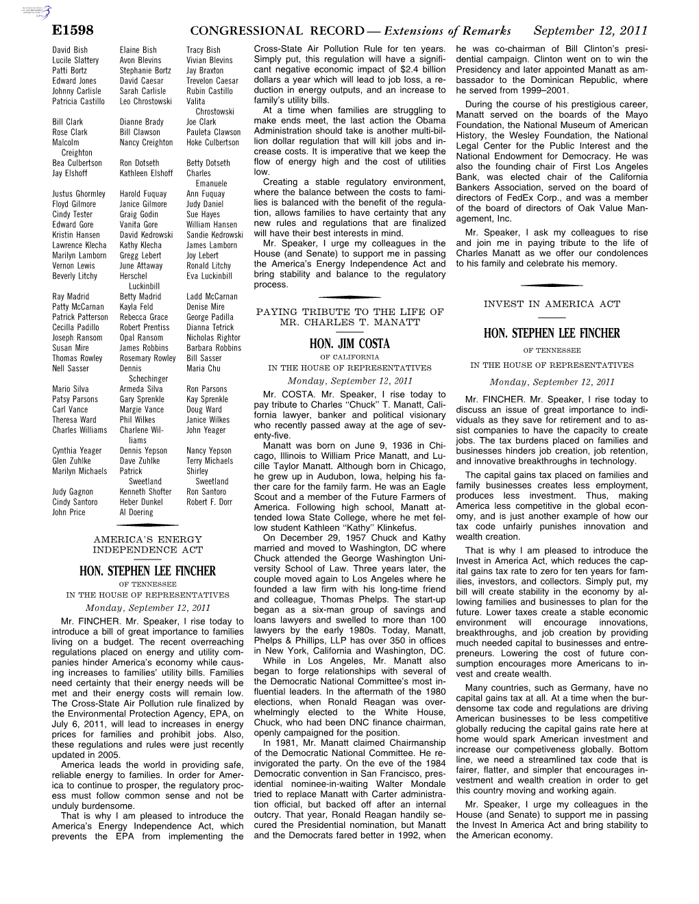 CONGRESSIONAL RECORD — Extensions of Remarks September 12, 2011 David Bish Elaine Bish Tracy Bish Cross-State Air Pollution Rule for Ten Years