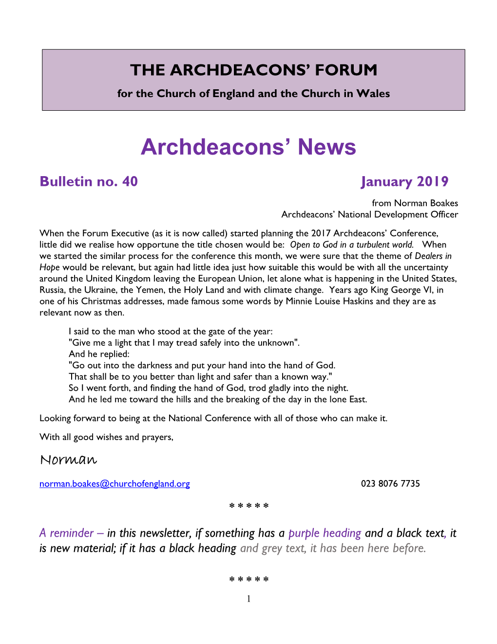 National Archdeacons' Forum Mailing