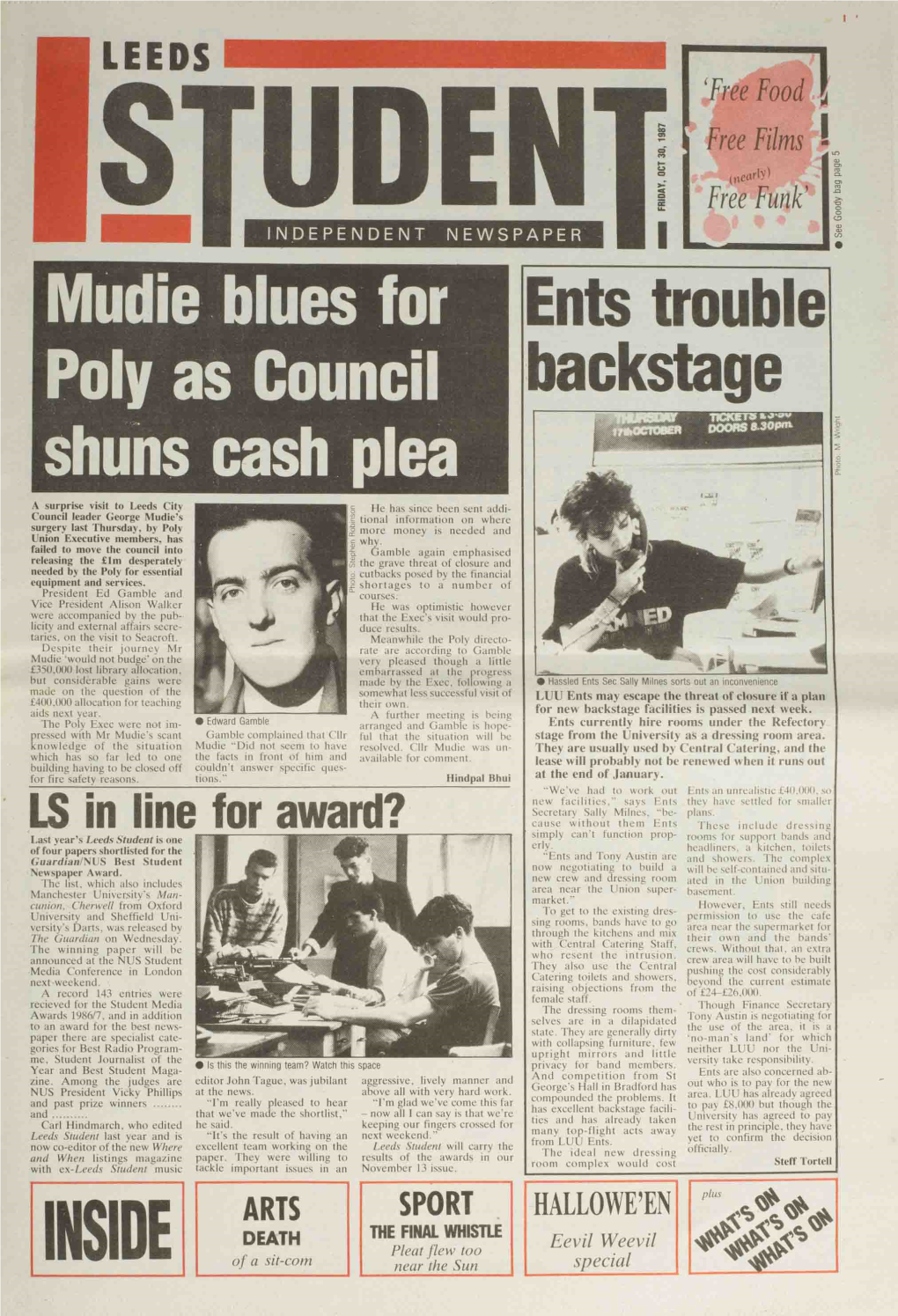 Ents Trouble Backstage Mudie Blues for Poly As Council Shuns Cash Plea