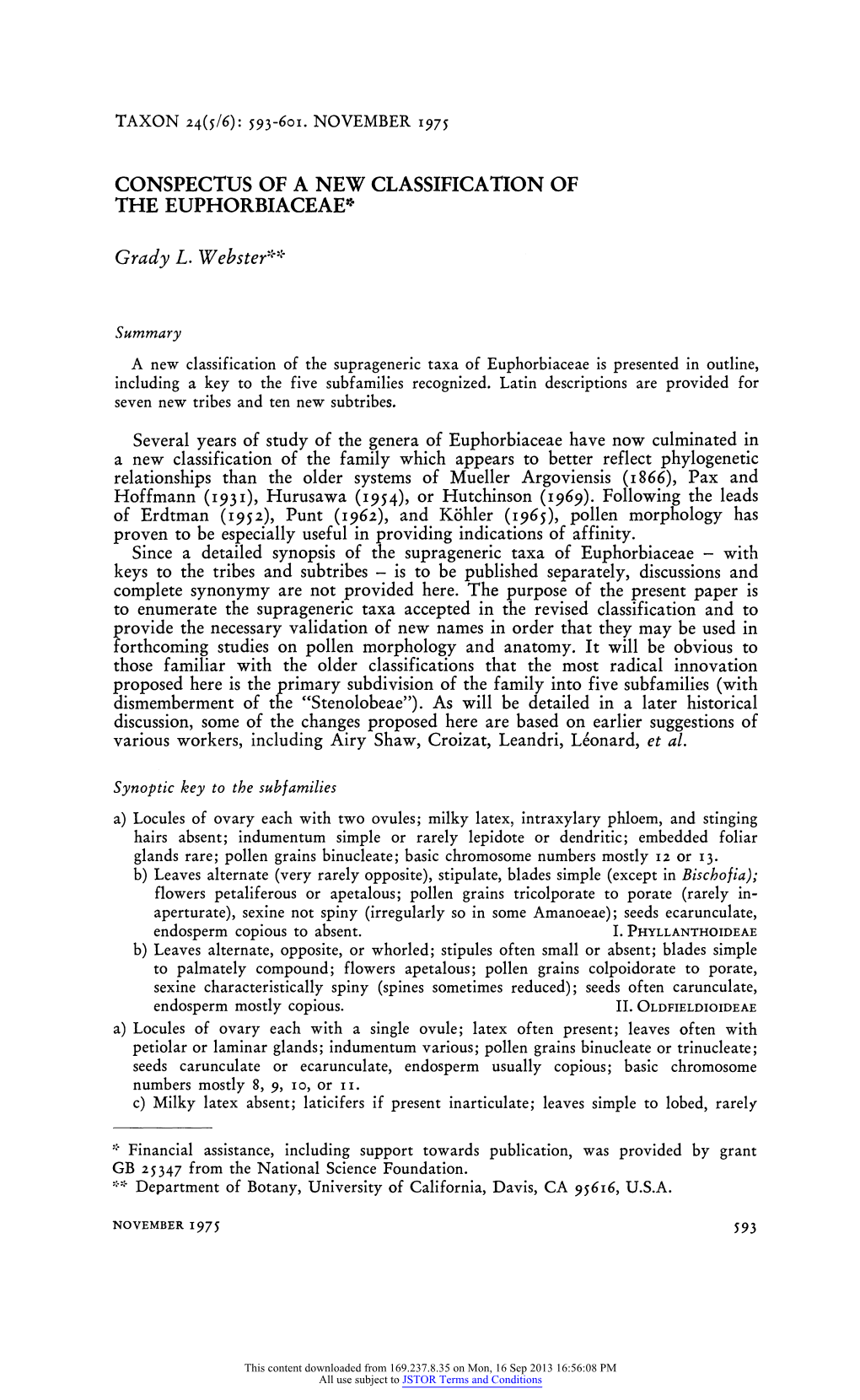 Conspectus of a New Classification of the Euphorbiaceae*